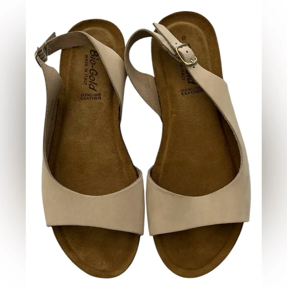New Bio Gold Italian Nubuck Leather Minimalist Sandals 8 - Picture 1 of 3